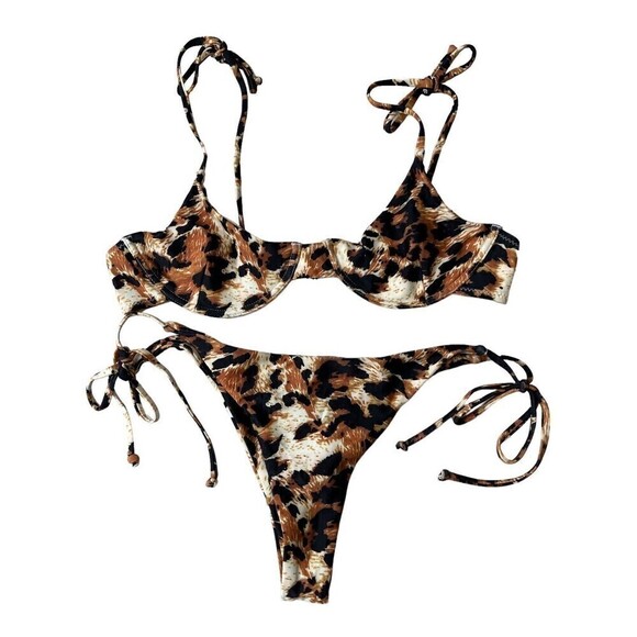 Zaful 2 Piece Bikini Animal Print String Bikini Underwire Size 8 Large - Picture 1 of 9